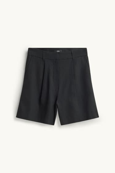 Women - Shorts - mid-rise waist - linen blend - black