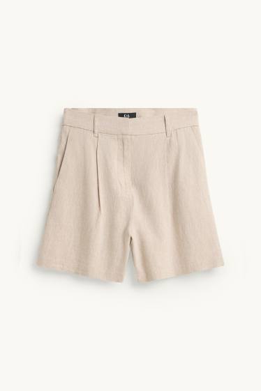 Dámské - Šortky - mid waist - lněná směs - béžová
