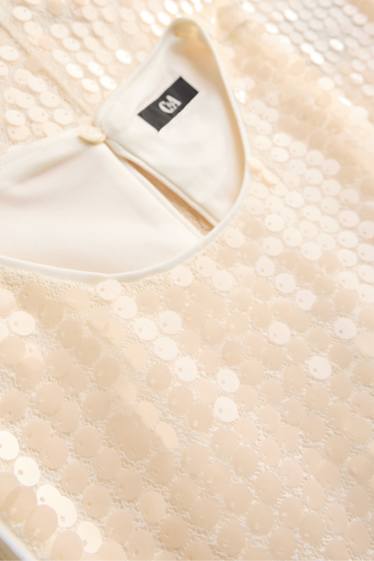 Femmes - Robe à sequins - straight fit - beige