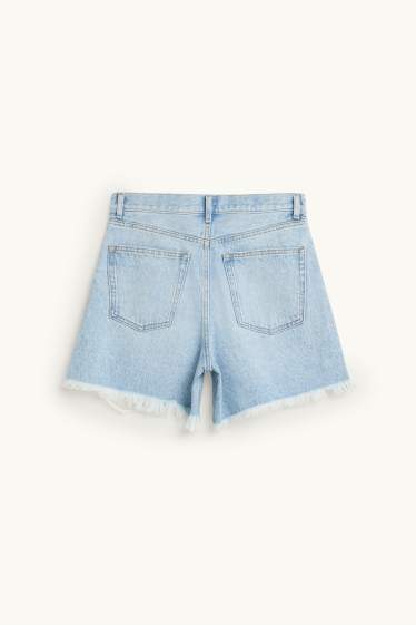 Women - Denim shorts - high waist - denim-light blue