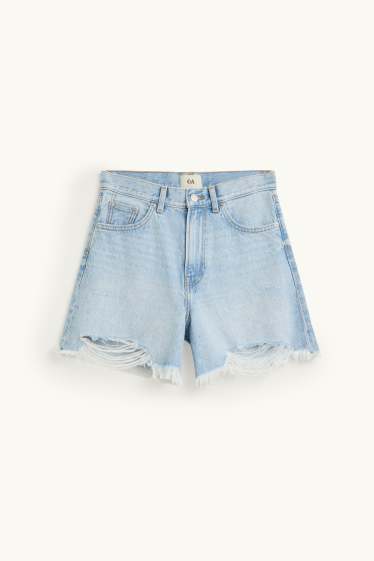 Women - Denim shorts - high waist - denim-light blue