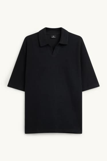 Herren - Strick-Poloshirt - Relaxed Fit - schwarz