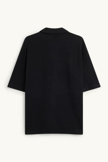 Herren - Strick-Poloshirt - Relaxed Fit - schwarz