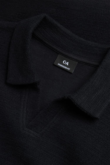 Herren - Strick-Poloshirt - Relaxed Fit - schwarz