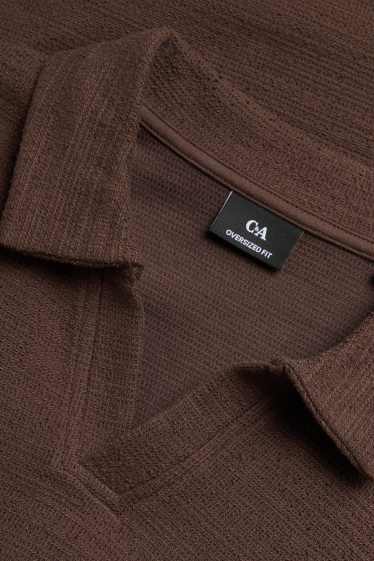 Men - Knitted polo shirt - relaxed fit - dark brown