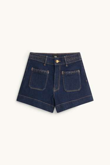 Femei - Pantaloni scurți de blugi - talie înaltă - LYCRA® - denim-albastru închis