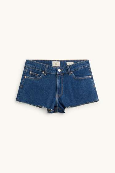 Women - Denim shorts - mid-rise waist - denim-dark blue
