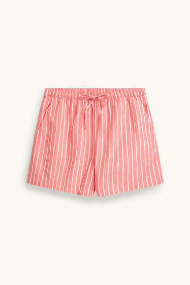 Women - Shorts - mid-rise waist - striped - red / white