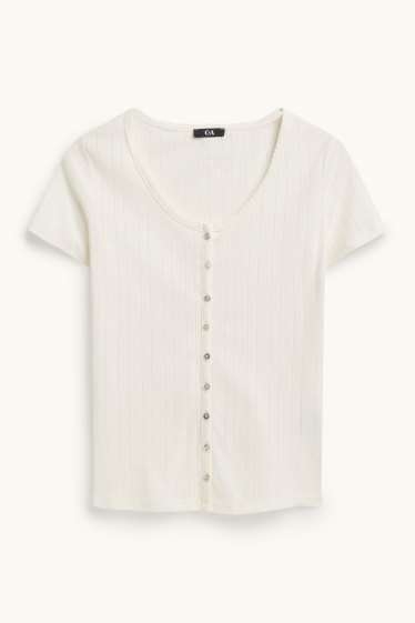 Femmes - T-shirt - regular fit - finition côtelée - blanc