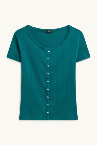 Damen - T-Shirt - Regular Fit - gerippt - dunkelgrün