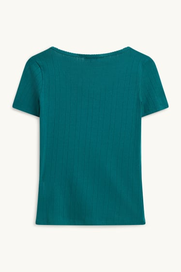 Damen - T-Shirt - Regular Fit - gerippt - dunkelgrün