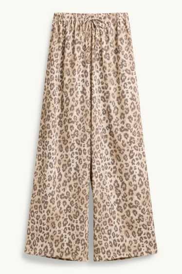 Dames - Pantalon - high waist - wide leg - luipaardvelprint - beige