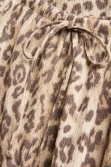 Dames - Pantalon - high waist - wide leg - luipaardvelprint - beige