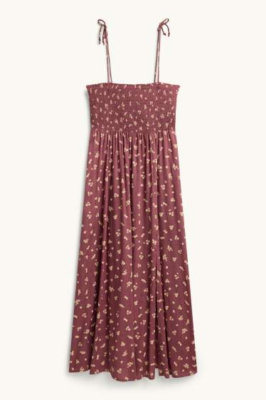 Femei - Rochie fit & flare - cu flori - cu fronseuri - vișiniu