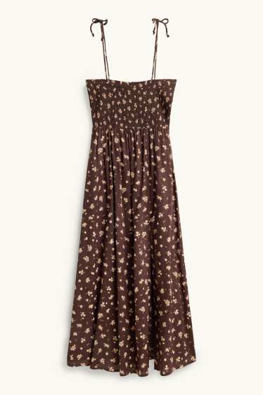 Femei - Rochie fit & flare - cu flori - cu fronseuri - maro închis