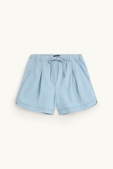 Women - Shorts - mid-rise waist - denim look - blue denim