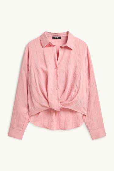 Dames - Blouse met knoop in de stof - roze