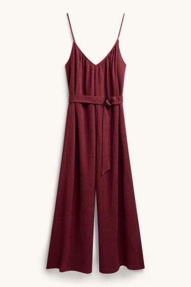 Donna - Tuta con cintura - tessuto tramato - rosso scuro