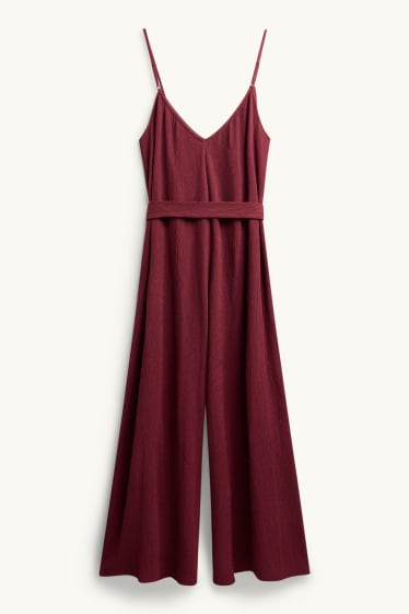 Donna - Tuta con cintura - tessuto tramato - rosso scuro