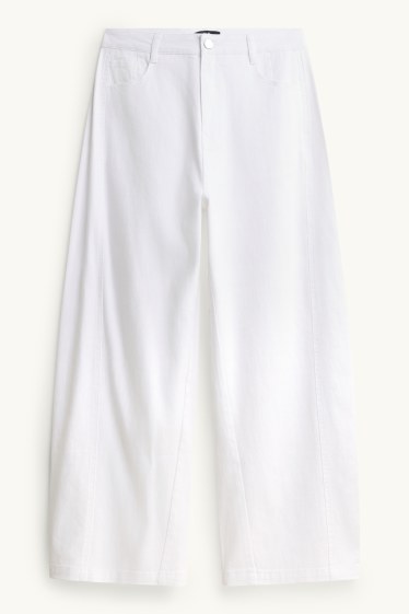 Dames - Pantalon met ceintuur - high waist - barrel leg - wit