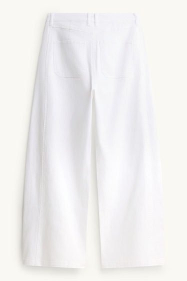 Dames - Pantalon met ceintuur - high waist - barrel leg - wit