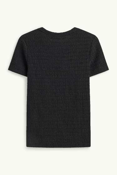 Dames - T-shirt - regular fit - met structuur - zwart