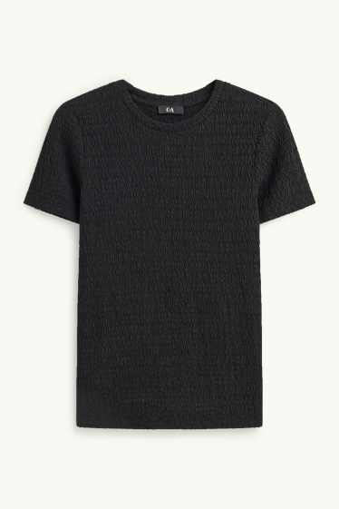 Dames - T-shirt - regular fit - met structuur - zwart