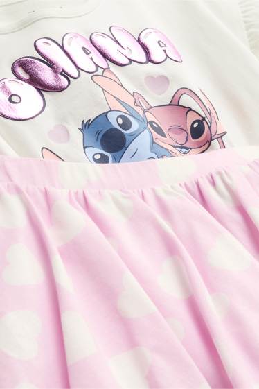 Kinder Mädchen - Lilo & Stitch - Set - Kurzarmshirt und Rock - 2 teilig - weiß / rosa