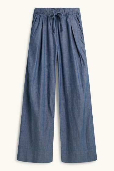 Women - Cloth trousers - mid-rise waist - palazzo - blue denim