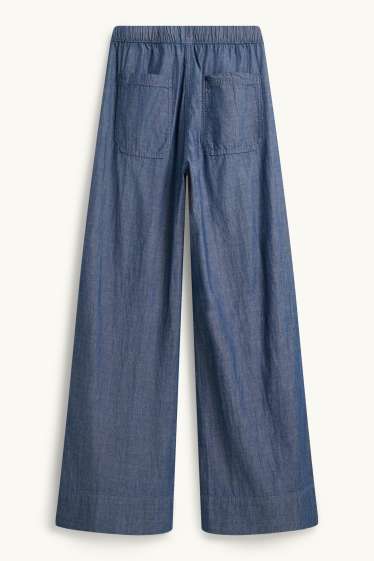 Women - Cloth trousers - mid-rise waist - palazzo - blue denim