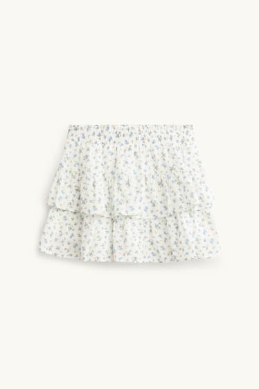 Dames - Rok - gebloemd - wit