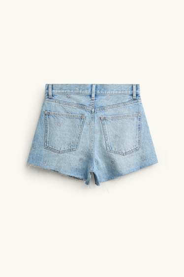 Damen - Jeans-Shorts - gemustert - helljeansblau