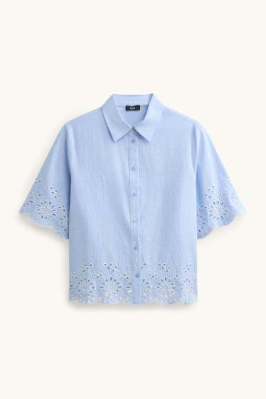 Dames - Blouse - broderie Anglaise - lichtblauw