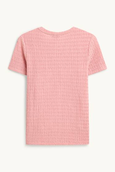 Dames - T-shirt - regular fit - met structuur - roze