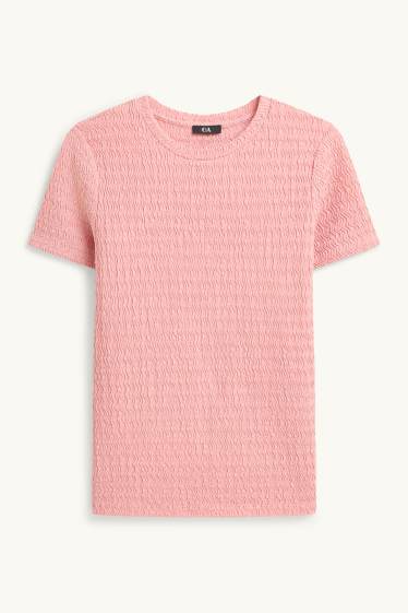 Dames - T-shirt - regular fit - met structuur - roze