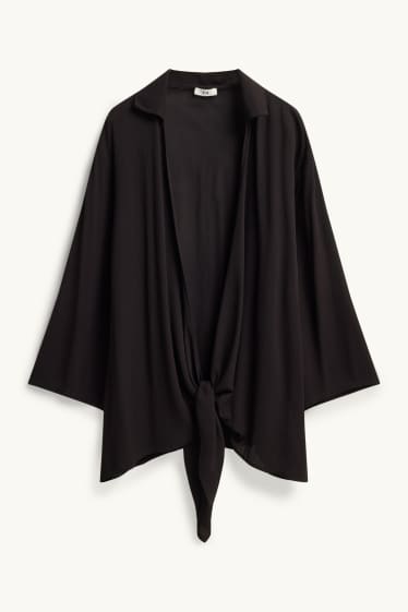 Dames - Blouse met geknoopt detail - zwart