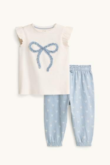 Bébés filles - Petit nœud - tenue bébé - 2 pièces - blanc / bleu