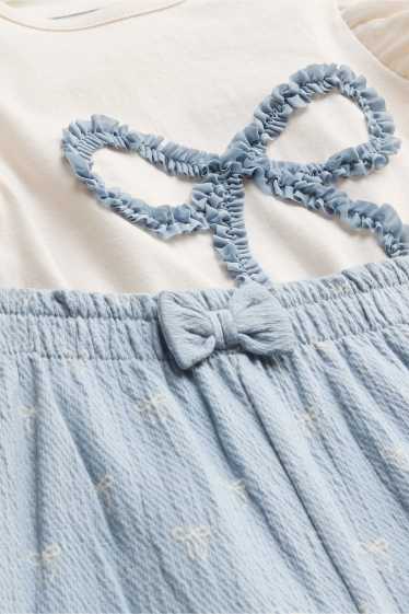 Bébés filles - Petit nœud - tenue bébé - 2 pièces - blanc / bleu