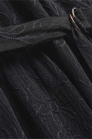 Dames - Fit & flare-jurk met ceintuur - gebloemd - met structuur - zwart