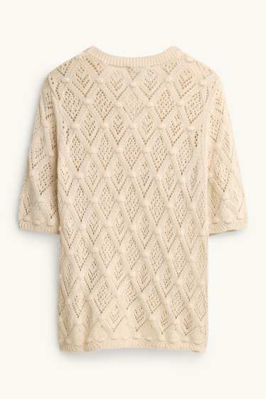 Dámské - Pletený svetr - s krátkým rukávem - béžová