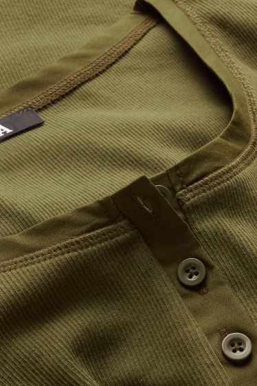 Damen - Henley-Shirt - Slim-Fit - gerippt - khaki