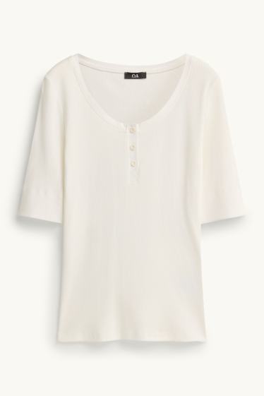 Damen - Henley-Shirt - Slim-Fit - gerippt - weiß