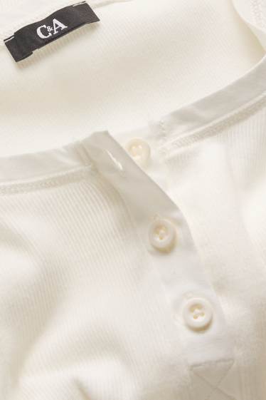 Damen - Henley-Shirt - Slim-Fit - gerippt - weiß