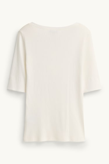 Damen - Henley-Shirt - Slim-Fit - gerippt - weiß