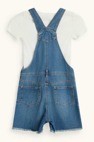 Kinder Mädchen - Set - Kurzarmshirt und Jeans-Latzhose - 2 teilig - blau