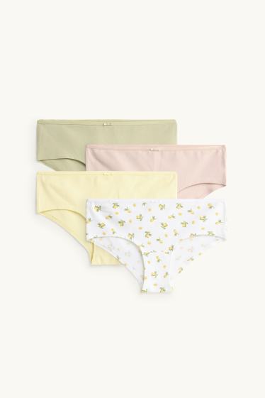 Damen - Multipack 4er - Hipster - weiss / gelb