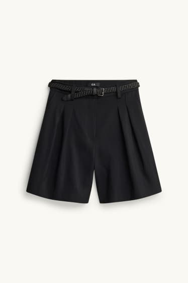Dames - Bermuda met riem - high waist - zwart