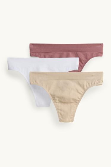 Femmes - Lot de 3 - strings - sans coutures - rose / beige