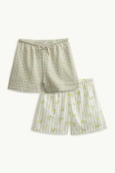 Damen - Multipack 2er - Pyjama-Shorts - gemustert - weiss / gelb