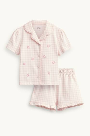Baby Girls - Floral - baby pyjamas - 2 piece - check - rose
